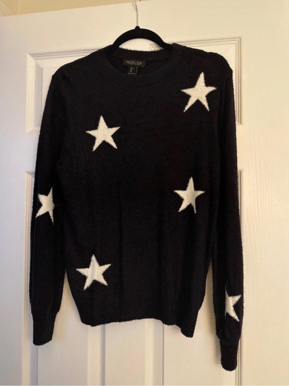 Rachel Zoe Black Crewneck Sweater with White Star Motif
